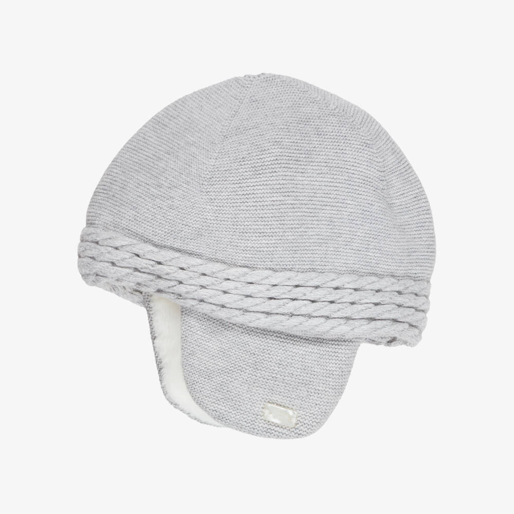 Tartine et Chocolat-Grey Knitted Hat with Ear Flaps | Childrensalon