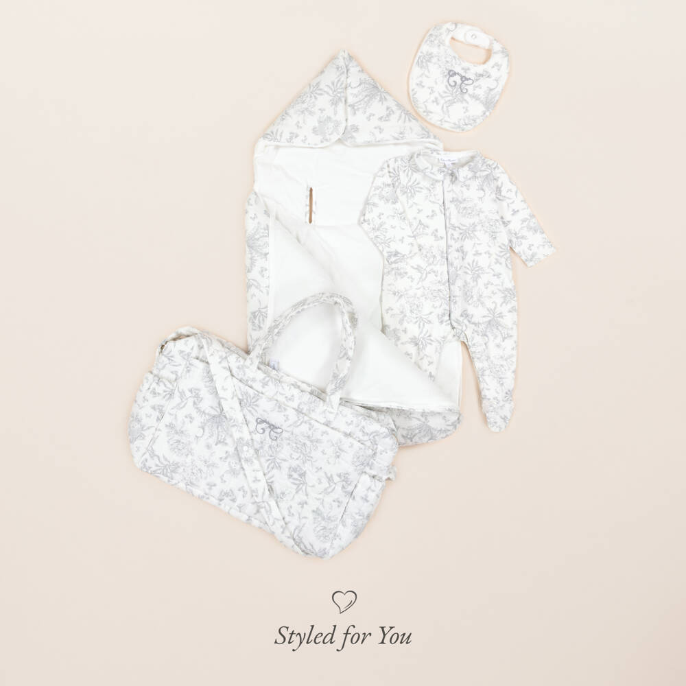 Tartine et Chocolat-Grey Toile De Jouy Print Blanket (95cm) | Childrensalon