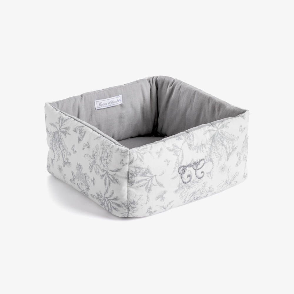 Tartine et Chocolat-Grey Toile De Jouy Print Storage Basket (25cm) | Childrensalon