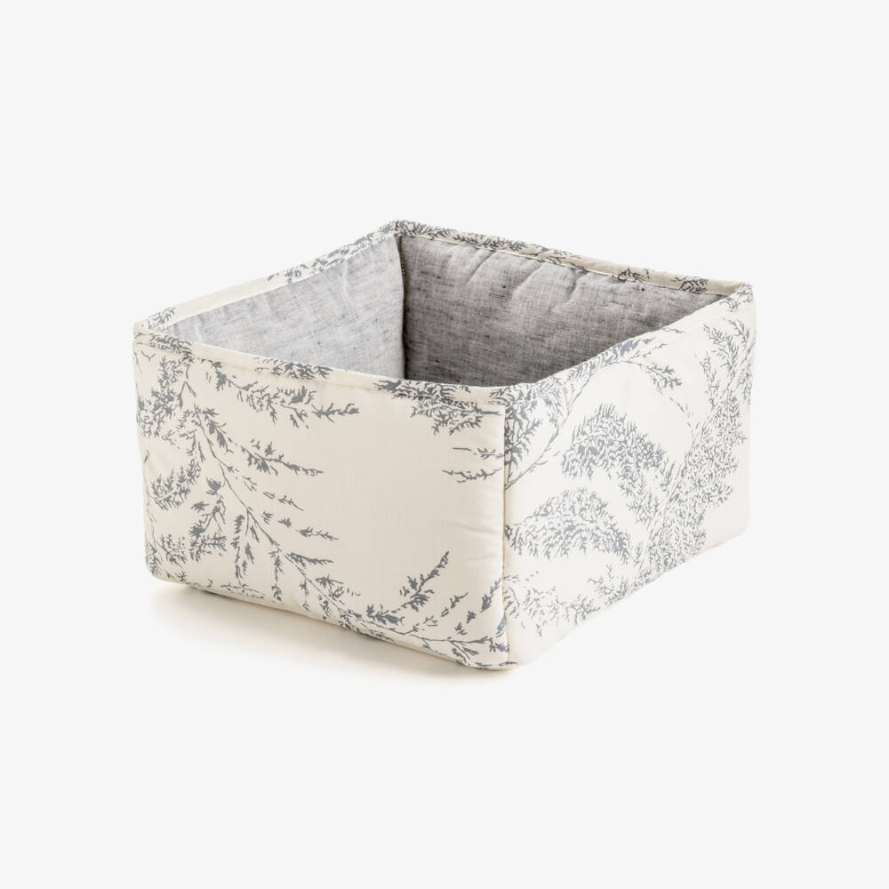 Tartine et Chocolat-Ivory & Blue Botanical Print Storage Basket (25cm) | Childrensalon