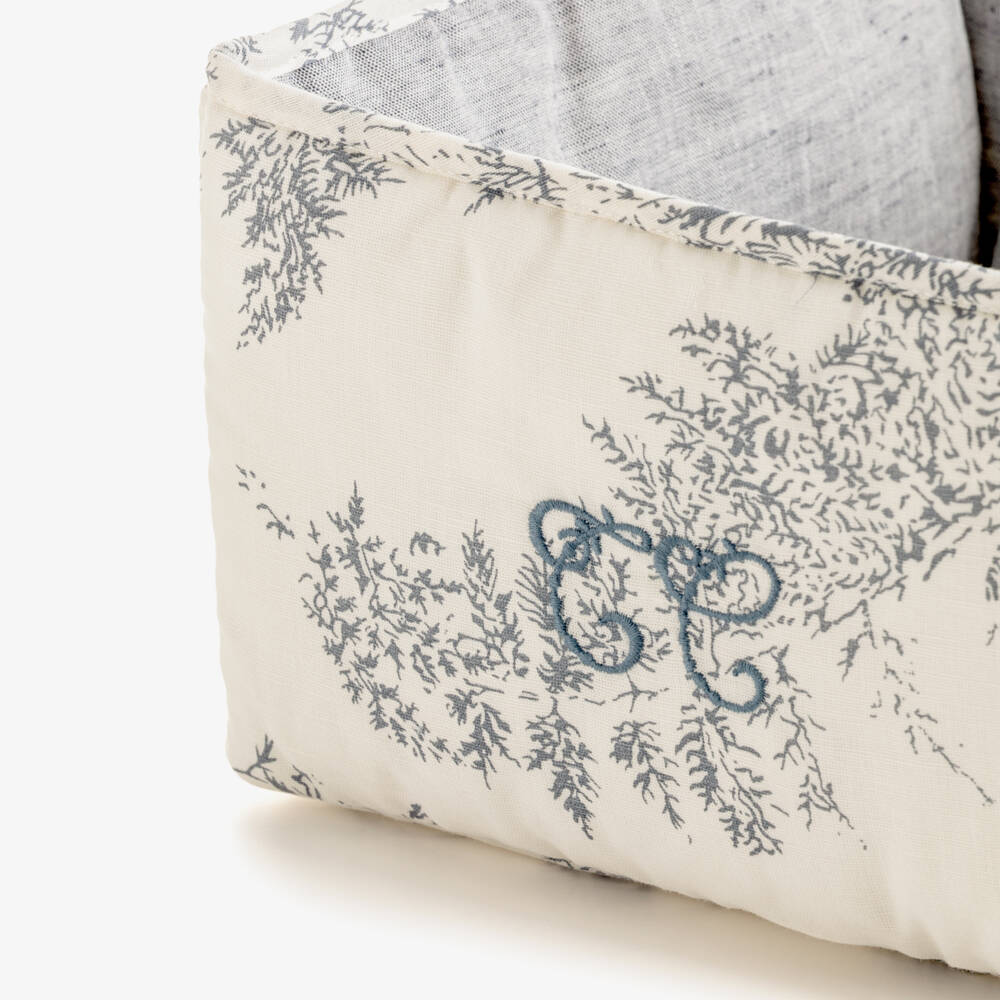 Tartine et Chocolat-Ivory & Blue Botanical Print Storage Basket (25cm) | Childrensalon