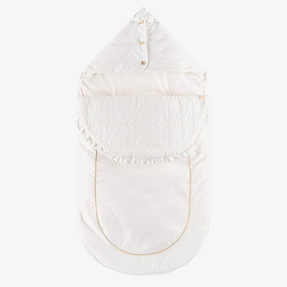 Tartine et Chocolat-Ivory Cotton Baby Nest with Gold Trim (80cm) | Childrensalon