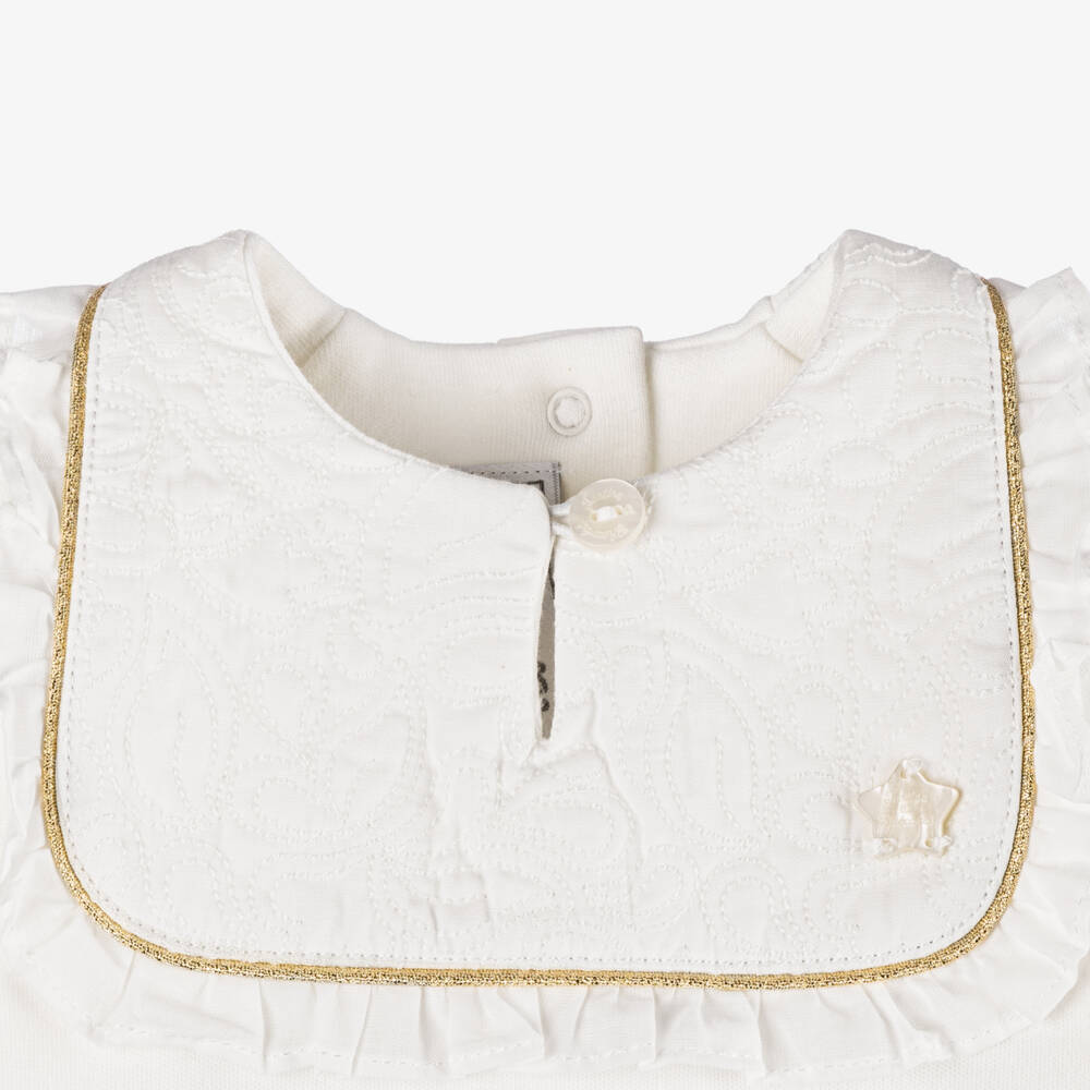 Tartine et Chocolat-Ivory Cotton Babygrow with Gold Trims | Childrensalon
