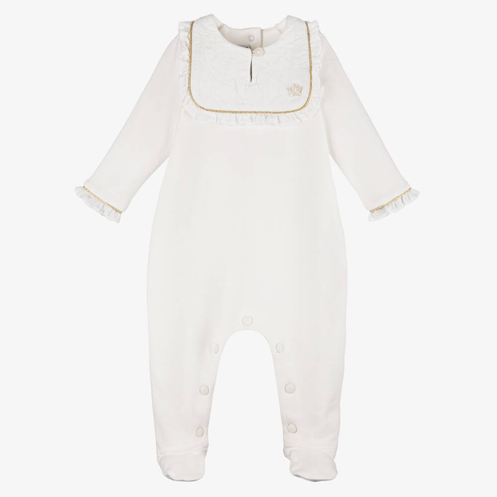 Tartine et Chocolat-Ivory Cotton Babygrow with Gold Trims | Childrensalon