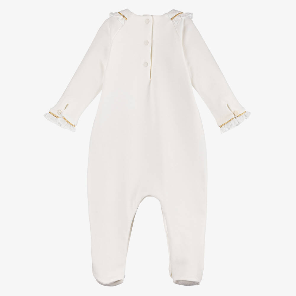 Tartine et Chocolat-Ivory Cotton Babygrow with Gold Trims | Childrensalon
