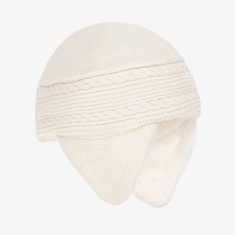 Tartine et Chocolat-Ivory Cotton, Wool & Cashmere Knitted Hat | Childrensalon