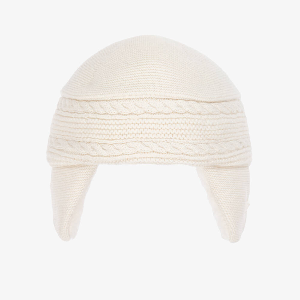 Tartine et Chocolat-Ivory Cotton, Wool & Cashmere Knitted Hat | Childrensalon