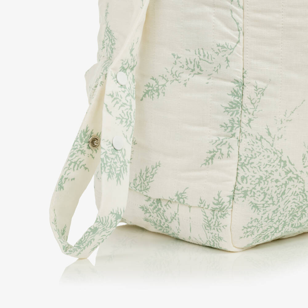 Tartine et Chocolat-Ivory & Green Botanical Print Changing Bag (42cm) | Childrensalon