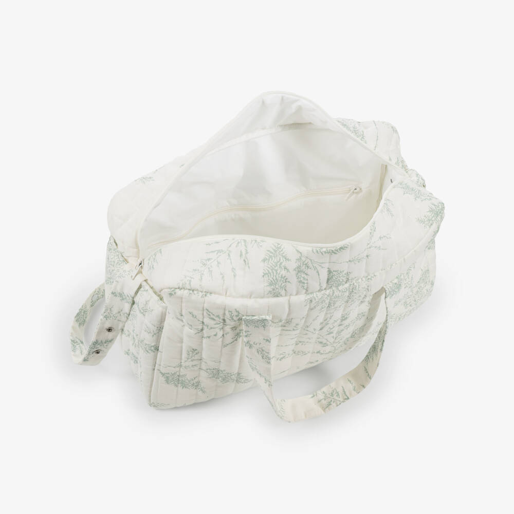 Tartine et Chocolat-Ivory & Green Botanical Print Changing Bag (42cm) | Childrensalon