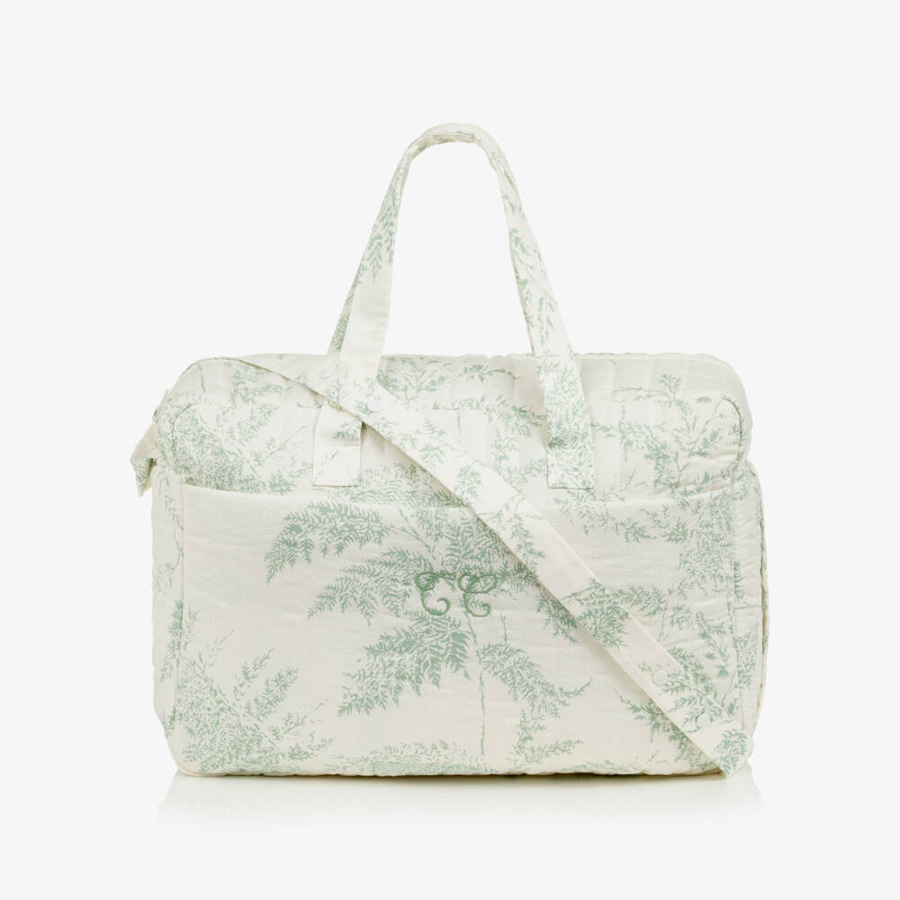 Tartine et Chocolat-Ivory & Green Botanical Print Changing Bag (42cm) | Childrensalon