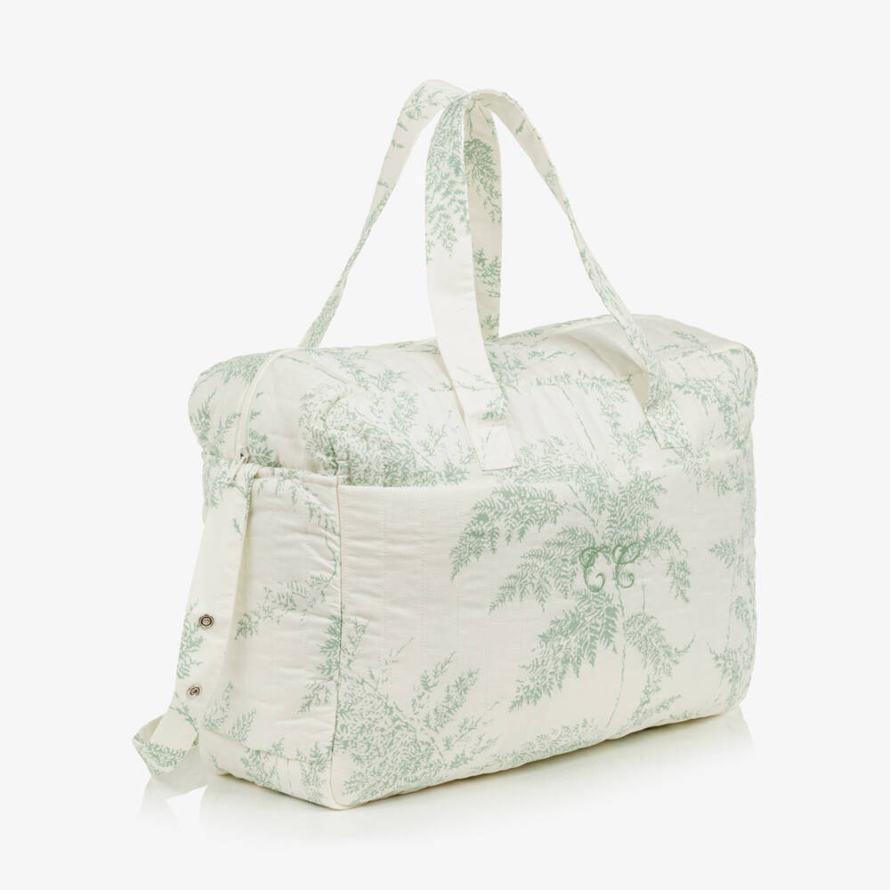 Tartine et Chocolat-Ivory & Green Botanical Print Changing Bag (42cm) | Childrensalon