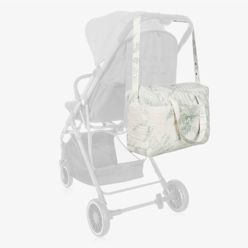 Tartine et Chocolat-Ivory & Green Botanical Print Changing Bag (42cm) | Childrensalon