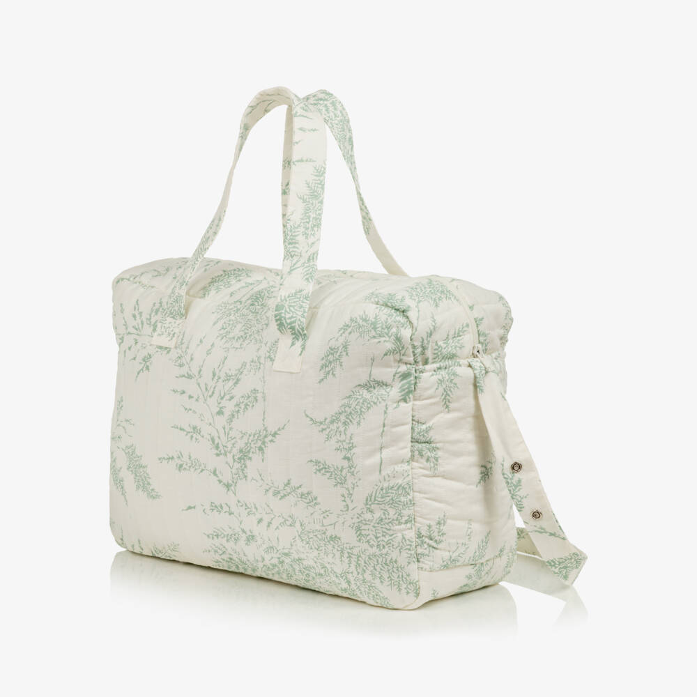 Tartine et Chocolat-Ivory & Green Botanical Print Changing Bag (42cm) | Childrensalon