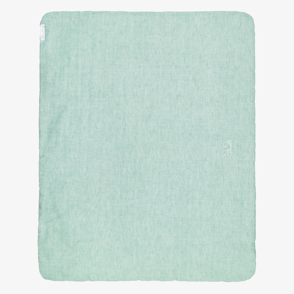Tartine et Chocolat-Ivory & Green Botanical Print Padded Blanket (100cm) | Childrensalon