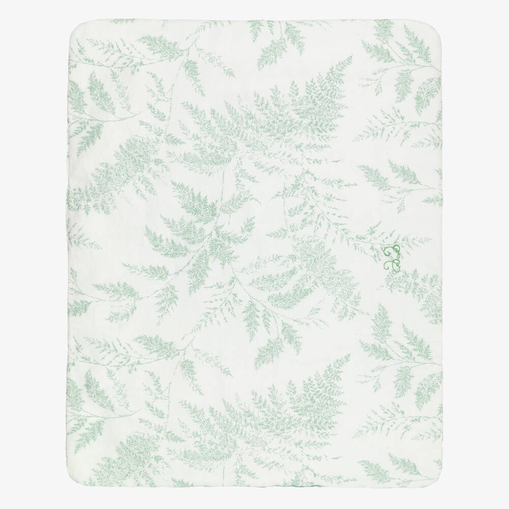 Tartine et Chocolat-Ivory & Green Botanical Print Padded Blanket (100cm) | Childrensalon