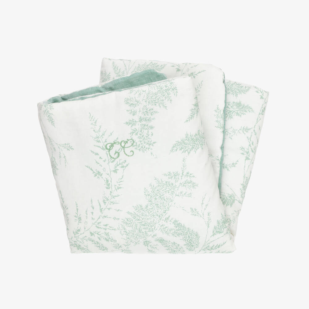Tartine et Chocolat-Ivory & Green Botanical Print Padded Blanket (100cm) | Childrensalon