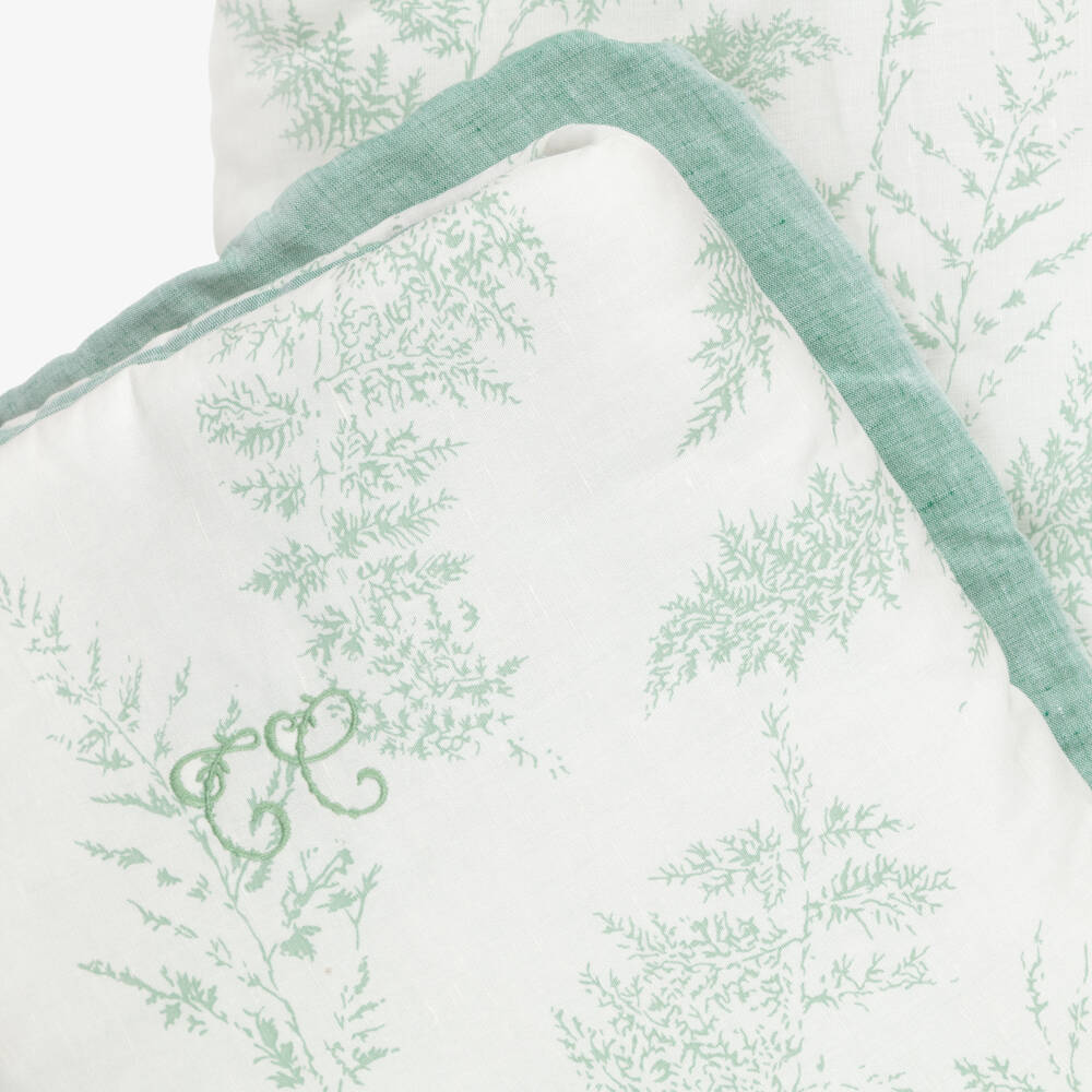 Tartine et Chocolat-Ivory & Green Botanical Print Padded Blanket (100cm) | Childrensalon