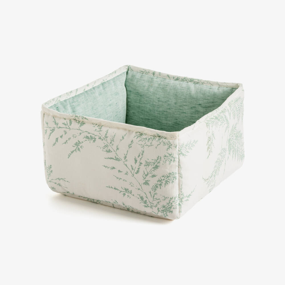 Tartine et Chocolat-Ivory & Green Botanical Print Storage Basket (25cm) | Childrensalon