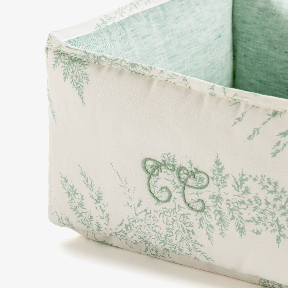 Tartine et Chocolat-Ivory & Green Botanical Print Storage Basket (25cm) | Childrensalon