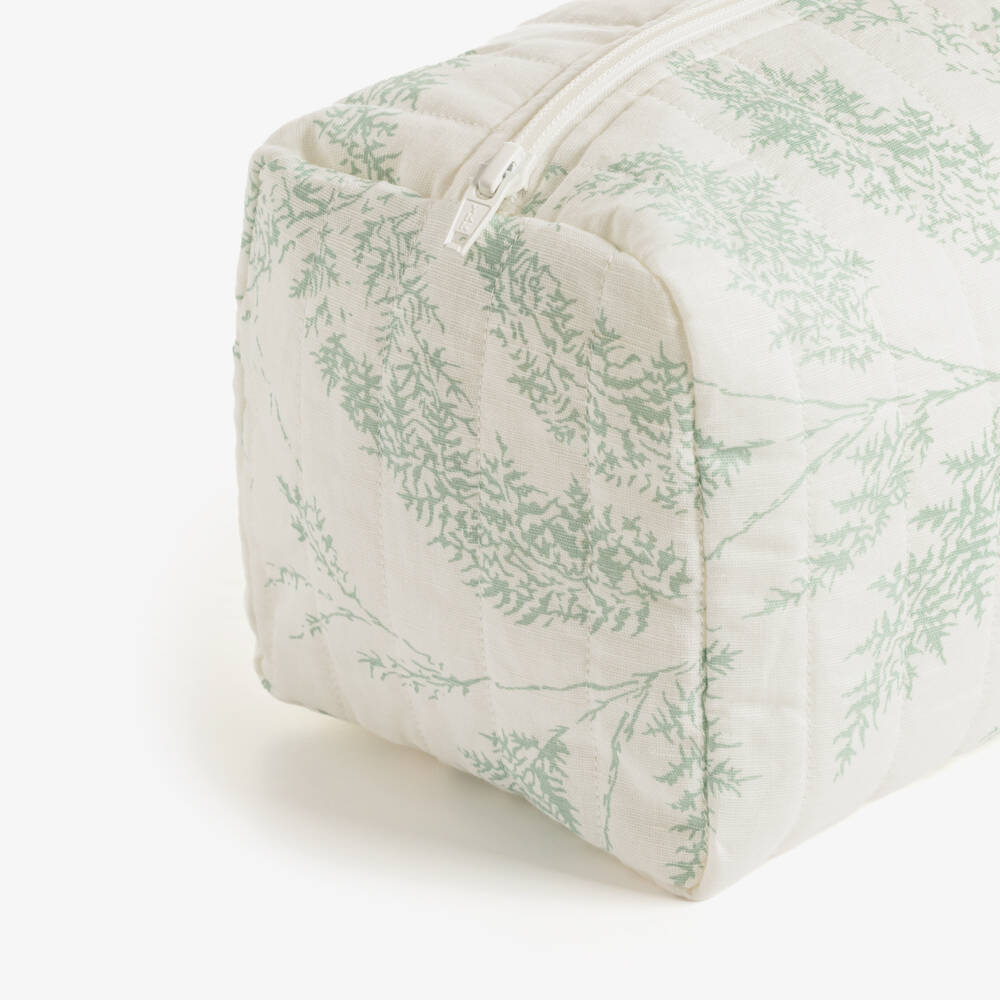 Tartine et Chocolat-Ivory & Green Botanical Print Wash Bag (25cm) | Childrensalon