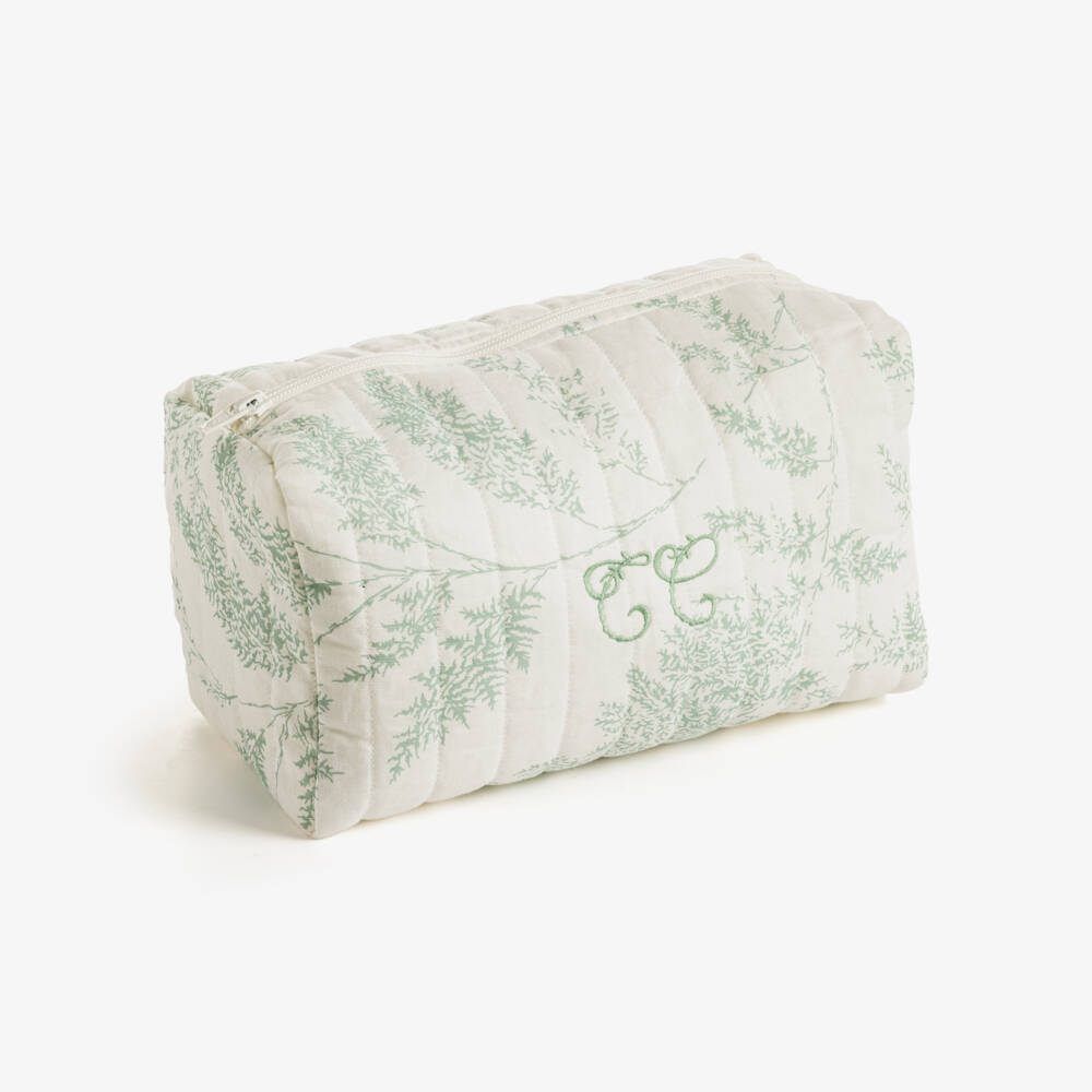 Tartine et Chocolat-Ivory & Green Botanical Print Wash Bag (25cm) | Childrensalon