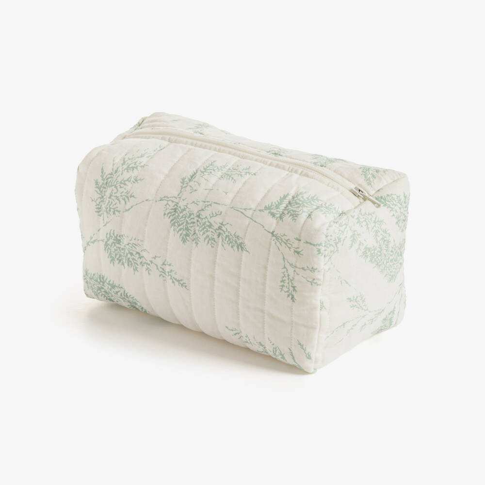 Tartine et Chocolat-Ivory & Green Botanical Print Wash Bag (25cm) | Childrensalon