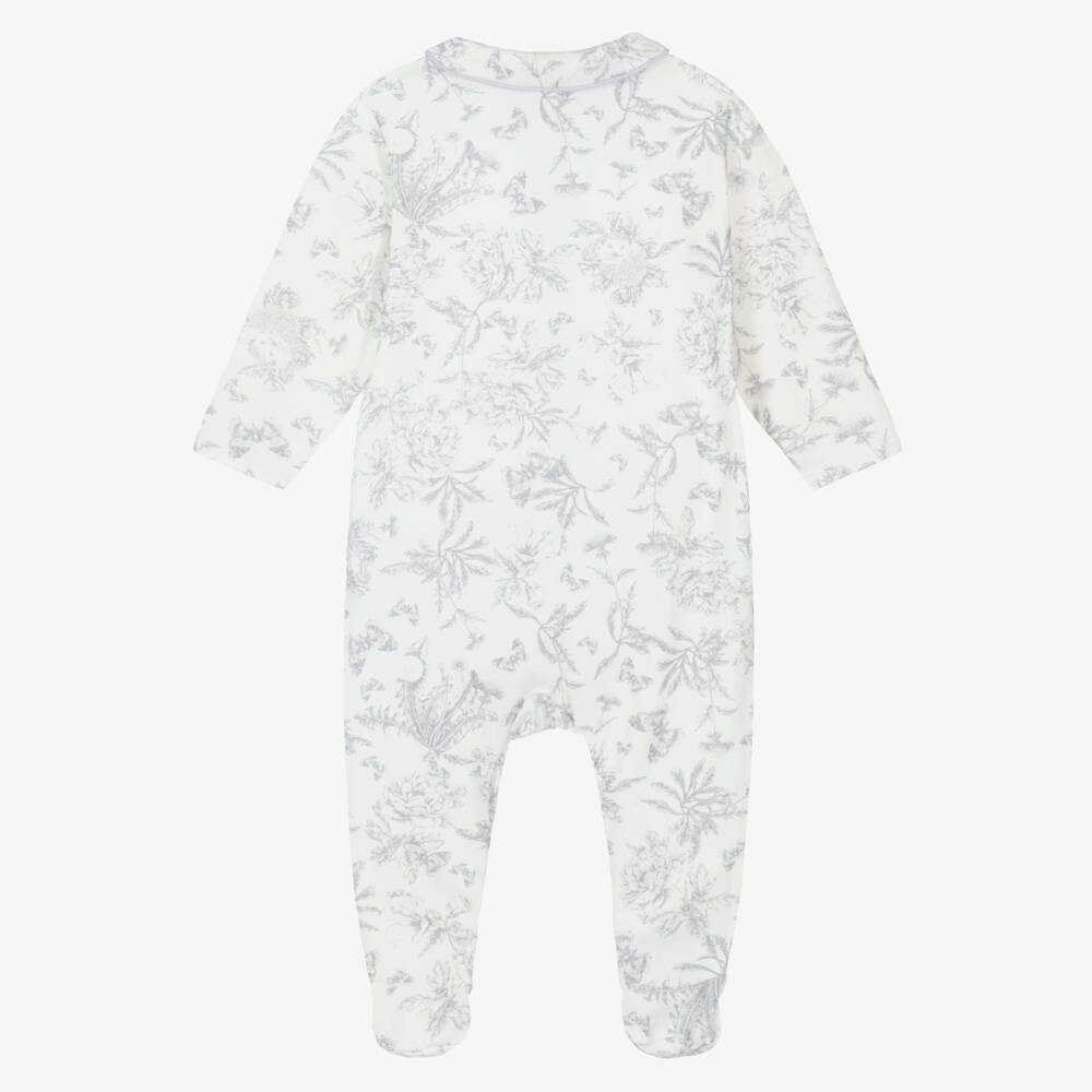 Tartine et Chocolat-Ivory & Grey Toile De Jouy Cotton Babygrow | Childrensalon