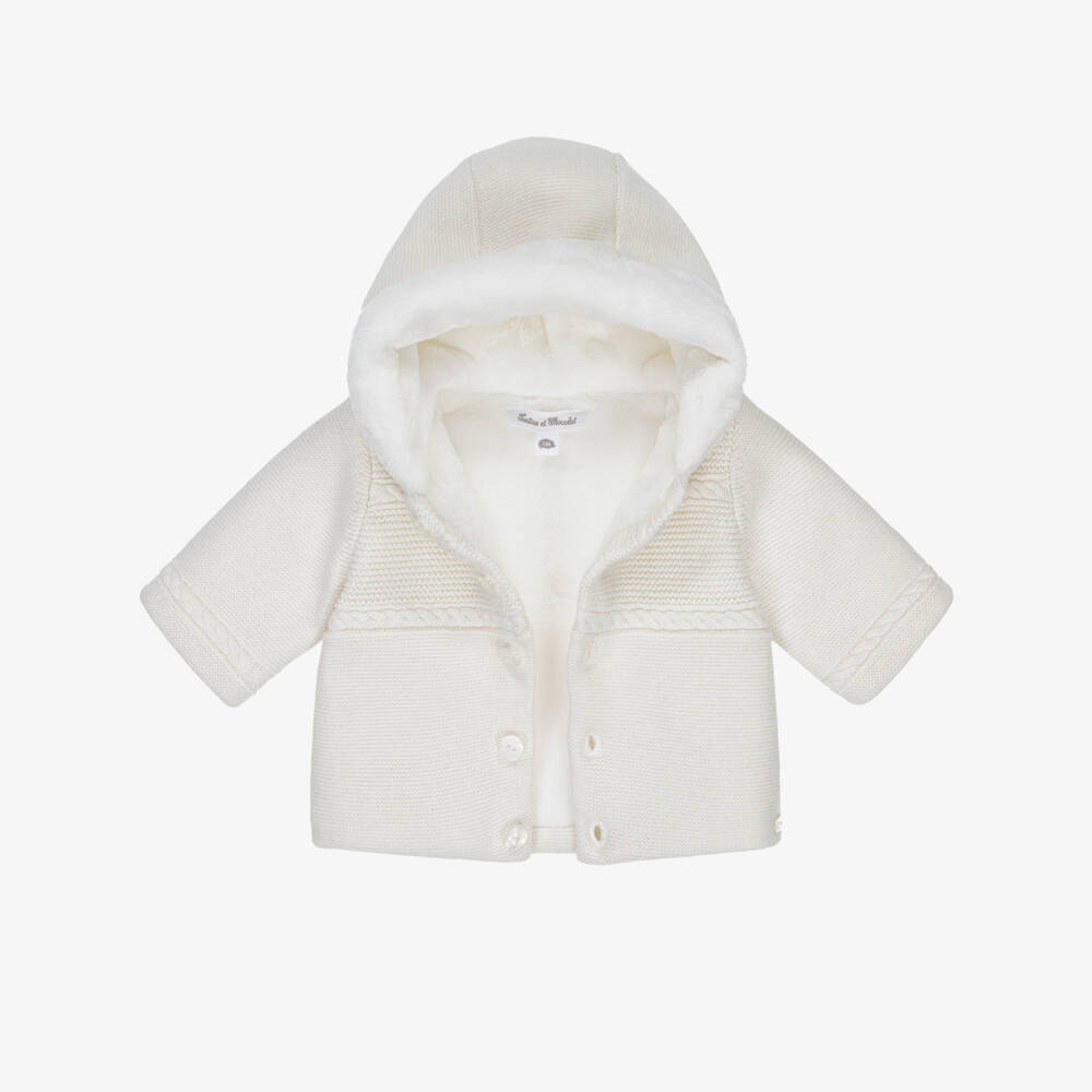 Tartine et Chocolat-Ivory Knitted Cotton Pram Coat | Childrensalon