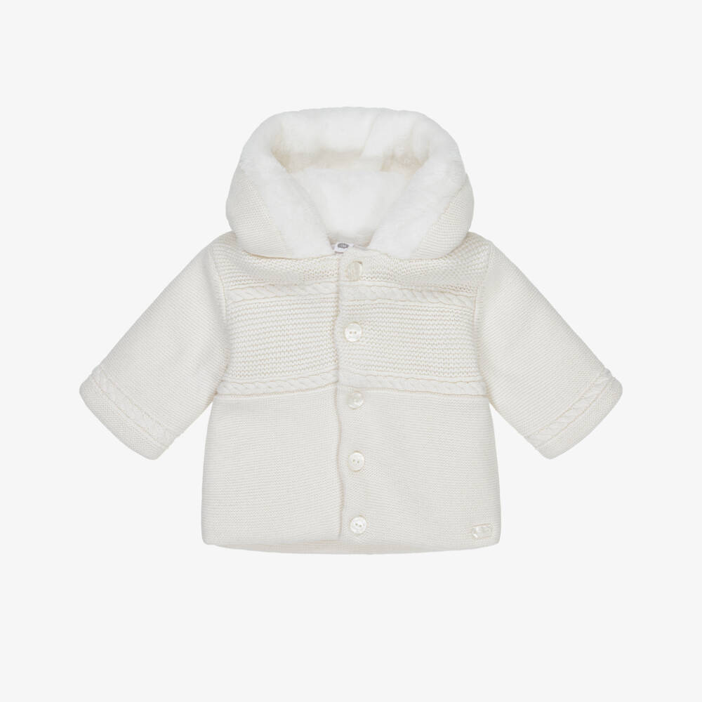 Tartine et Chocolat-Ivory Knitted Cotton Pram Coat | Childrensalon