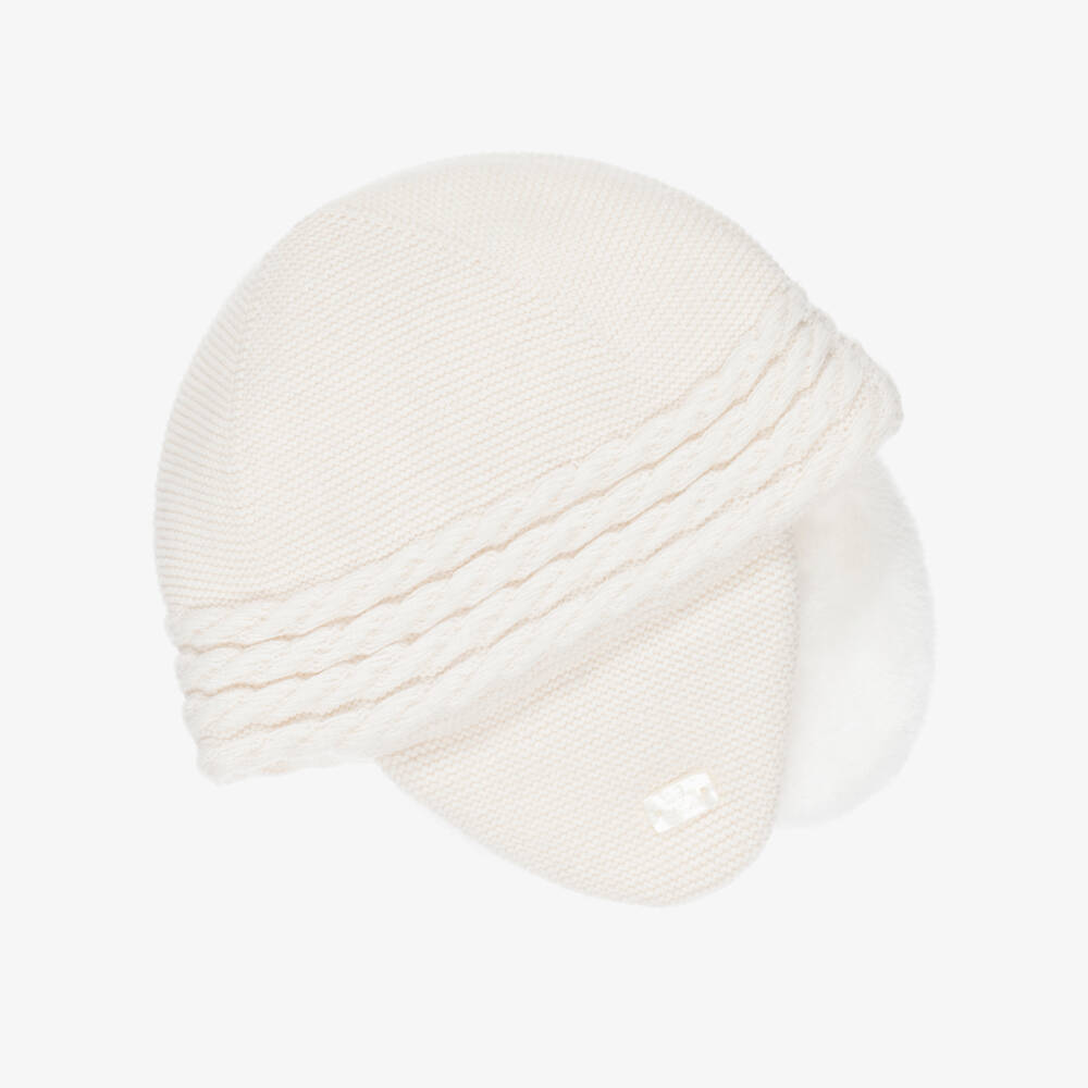 Tartine et Chocolat-Ivory Knitted Hat with Ear Flaps | Childrensalon