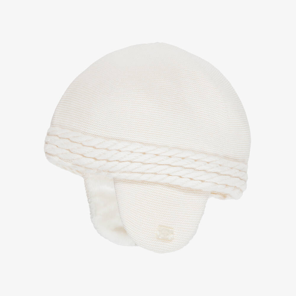 Tartine et Chocolat-Ivory Knitted Hat with Ear Flaps | Childrensalon