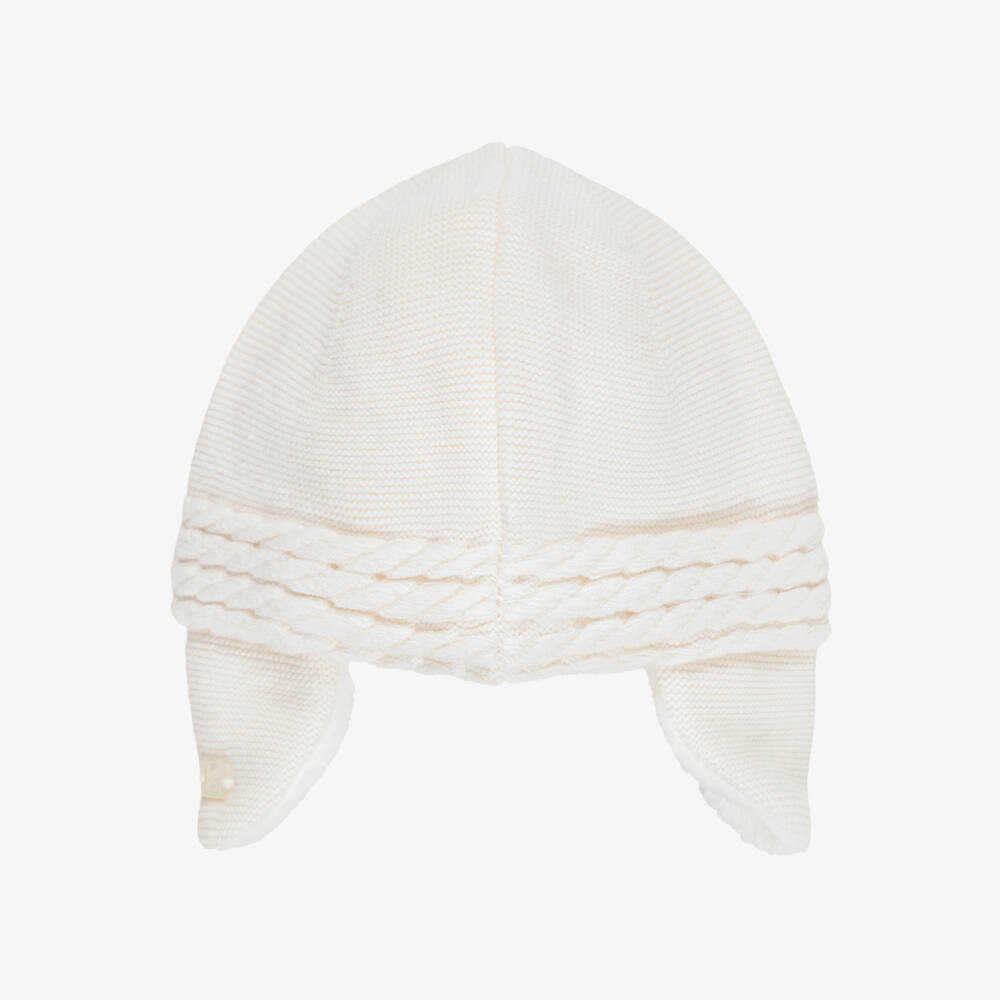 Tartine et Chocolat-Ivory Knitted Hat with Ear Flaps | Childrensalon
