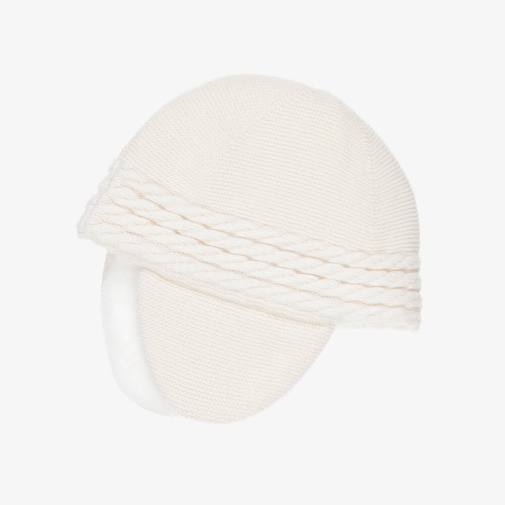 Tartine et Chocolat-Ivory Knitted Hat with Ear Flaps | Childrensalon