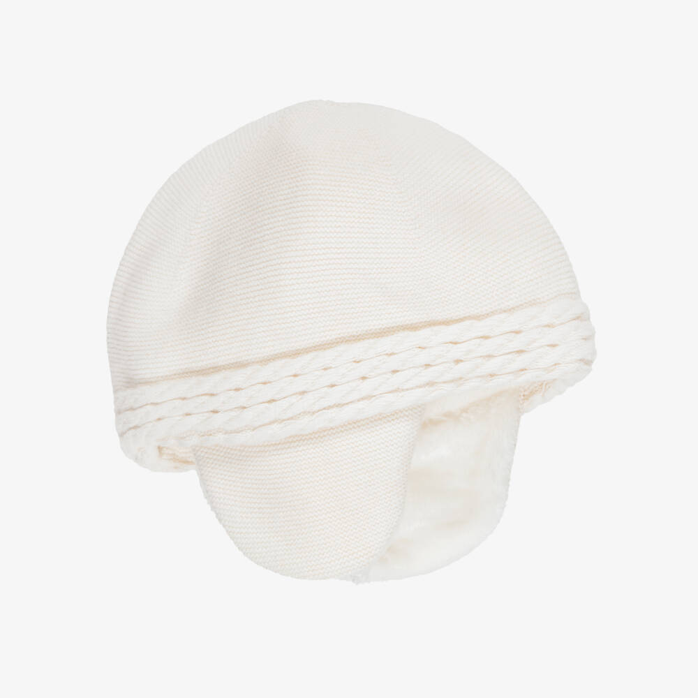 Tartine et Chocolat-Ivory Knitted Hat with Ear Flaps | Childrensalon