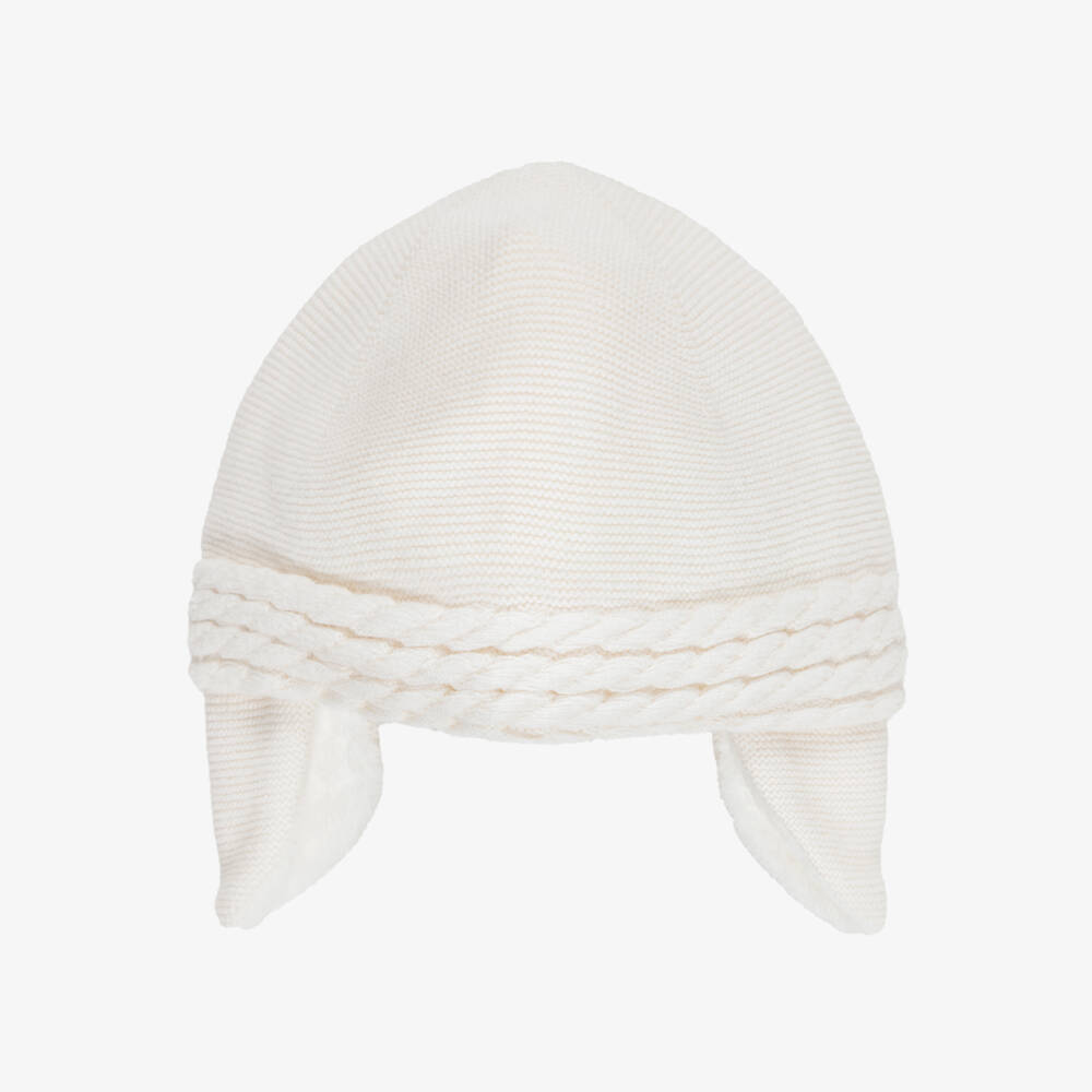 Tartine et Chocolat-Ivory Knitted Hat with Ear Flaps | Childrensalon