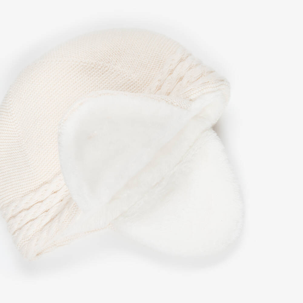 Tartine et Chocolat-Ivory Knitted Hat with Ear Flaps | Childrensalon