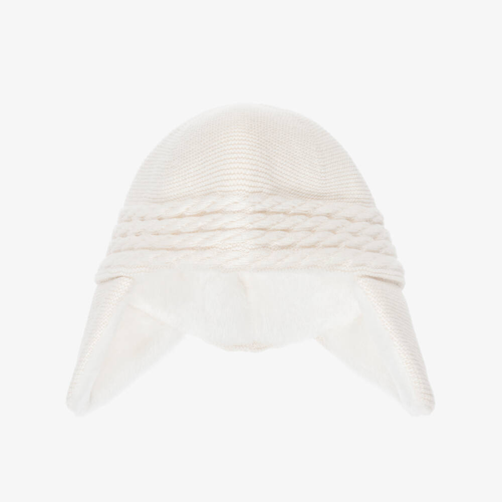 Tartine et Chocolat-Ivory Knitted Hat with Ear Flaps | Childrensalon