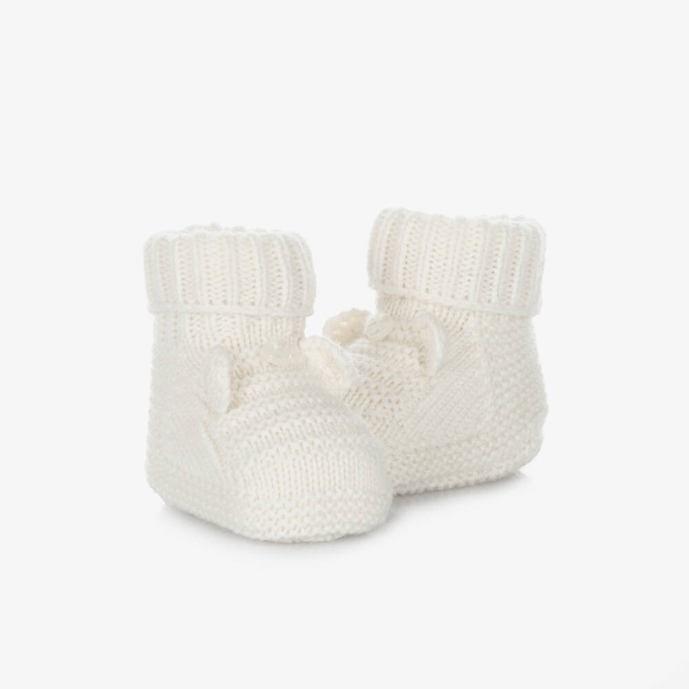 Tartine et Chocolat-Ivory Knitted Wool & Cashmere Baby Booties | Childrensalon