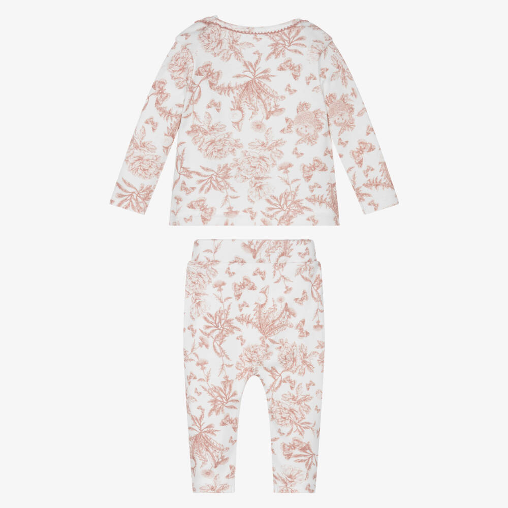 Tartine et Chocolat-Ivory & Pink Toile Du Jouy Cotton Baby Pyjamas | Childrensalon