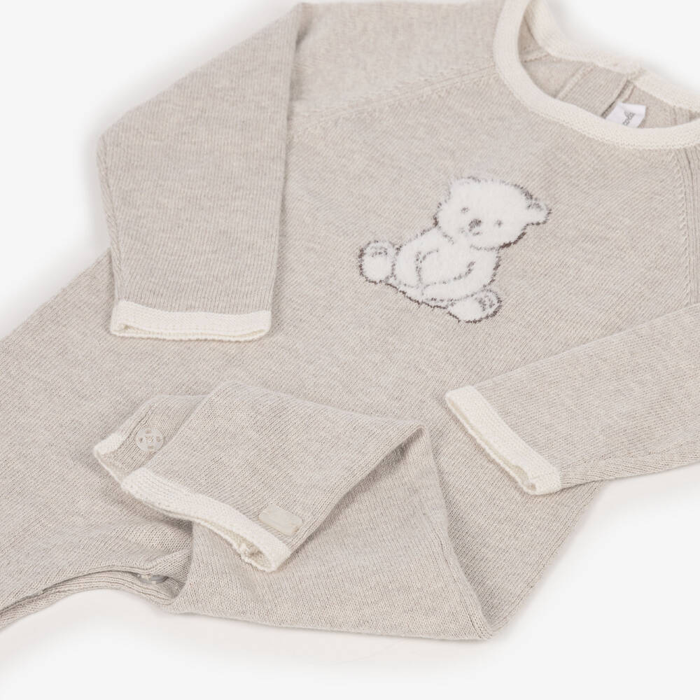 Tartine et Chocolat-Light Beige Cotton & Cashmere Knit Romper | Childrensalon