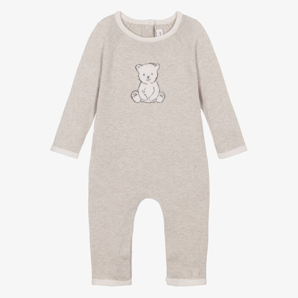 Tartine et Chocolat-Light Beige Cotton & Cashmere Knit Romper | Childrensalon
