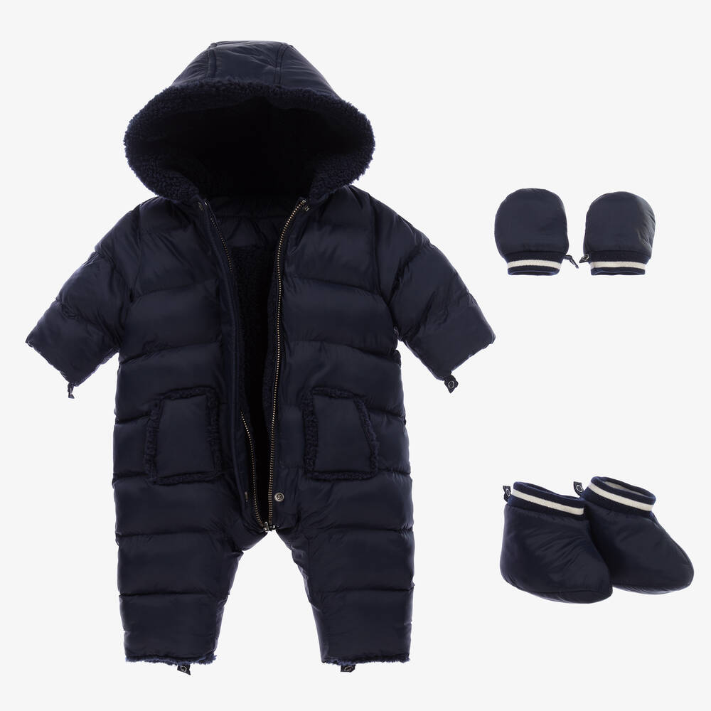 Tartine et Chocolat-Navy Blue Reversible Baby Snowsuit | Childrensalon