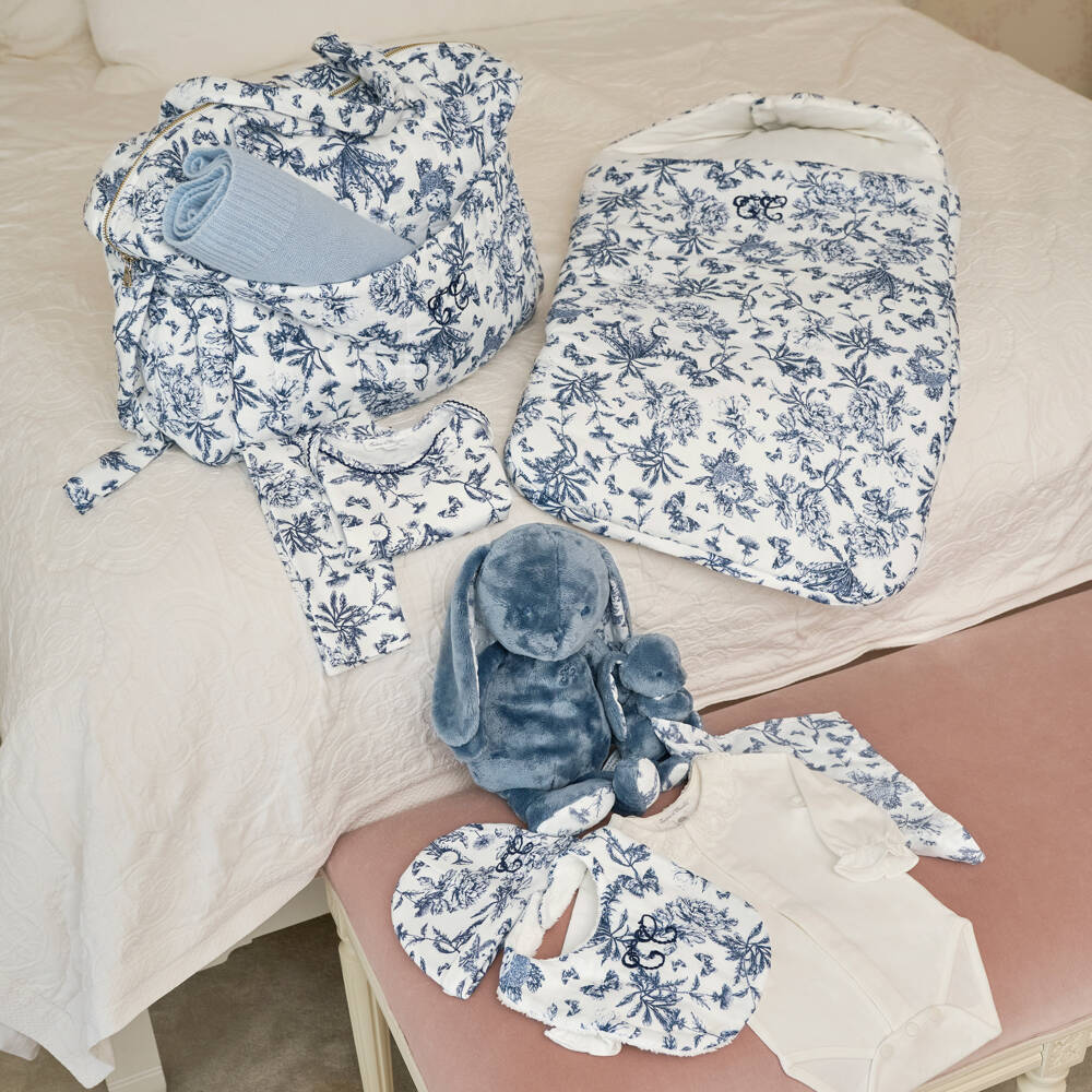 Tartine et Chocolat-Navy Blue & White Toile De Jouy Baby Layette Hat | Childrensalon