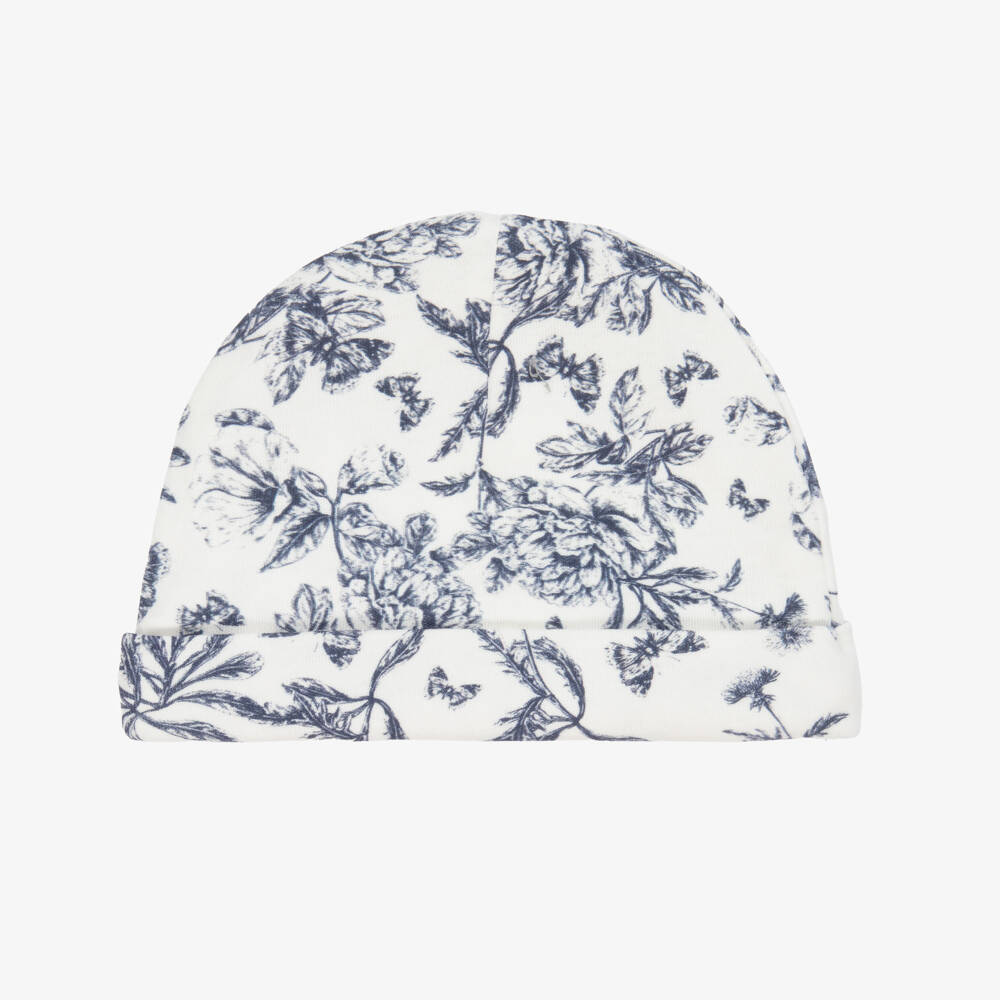 Tartine et Chocolat-Navy Blue & White Toile De Jouy Baby Layette Hat | Childrensalon