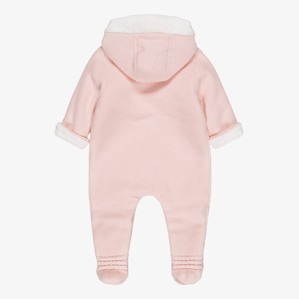 Tartine et Chocolat-Pink Cotton & Wool Knit Padded Pramsuit | Childrensalon