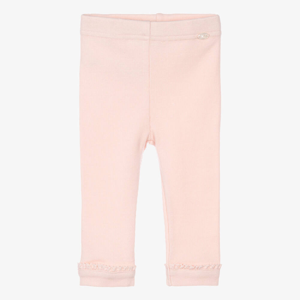 Tartine et Chocolat-Pink Ribbed Cotton Jersey Leggings | Childrensalon