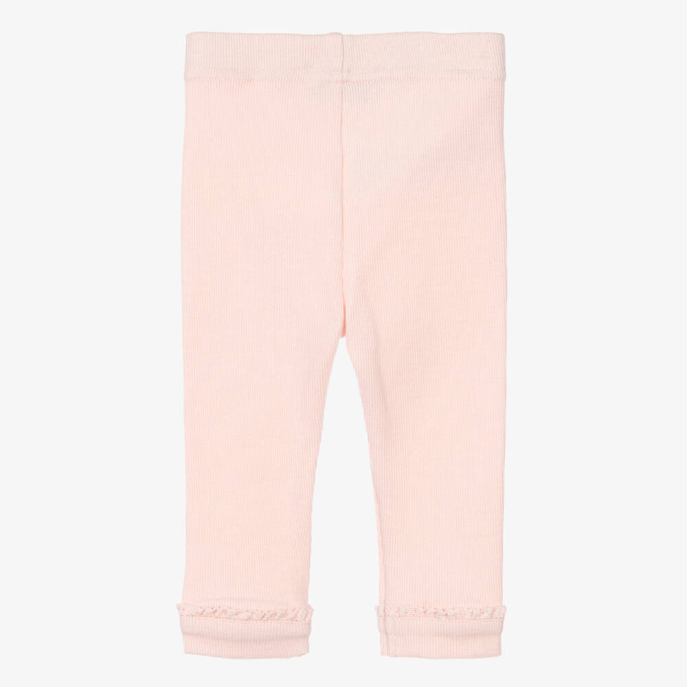 Tartine et Chocolat-Pink Ribbed Cotton Jersey Leggings | Childrensalon