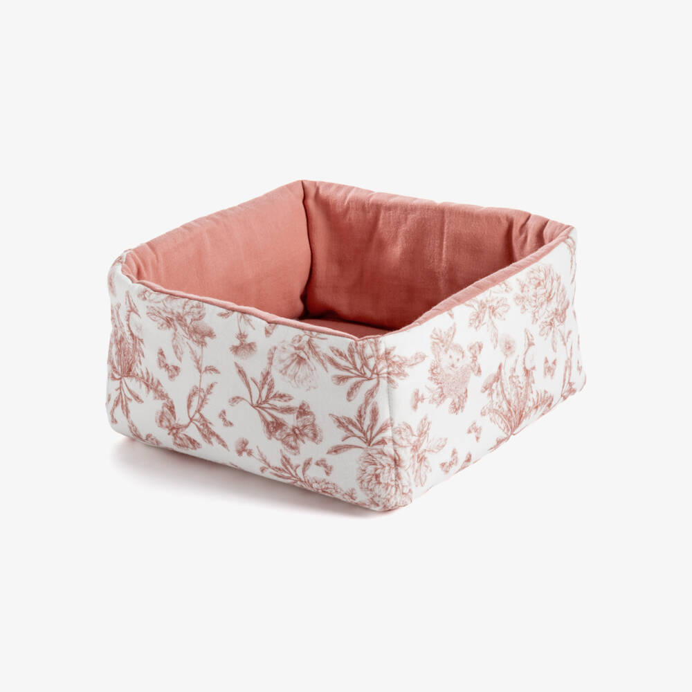 Tartine et Chocolat-Pink Toile De Jouy Print Storage Basket (25cm) | Childrensalon