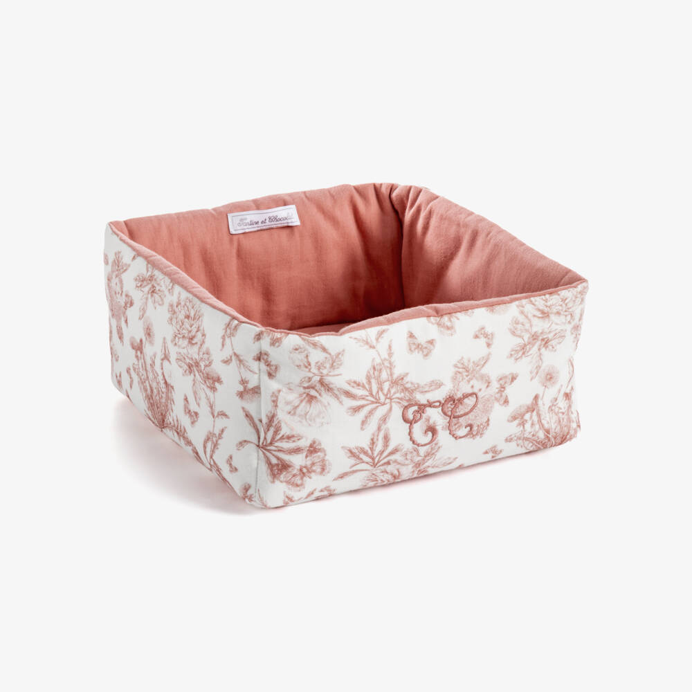 Tartine et Chocolat-Pink Toile De Jouy Print Storage Basket (25cm) | Childrensalon