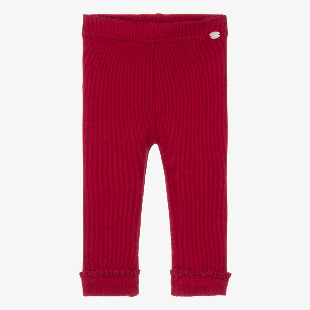 Tartine et Chocolat-Red Ribbed Cotton Jersey Leggings | Childrensalon